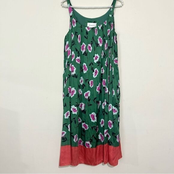 Anthropologie Floral Green Sleeveless Pleated Dress SIZE XS - Picture 3 of 8